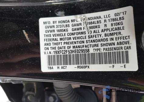 2017 Honda Civic Lx from USA, damaged, VIN 19XFC2F53HE029558